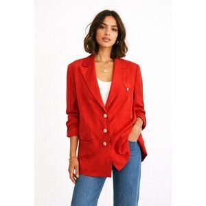 Vintage 80s Neiman Marcus Red Silk Blazer Jacket Women's Size 10 Single Breasted